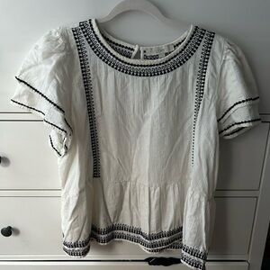 XL Loft top; cream and black; cute details on sleeve and trim